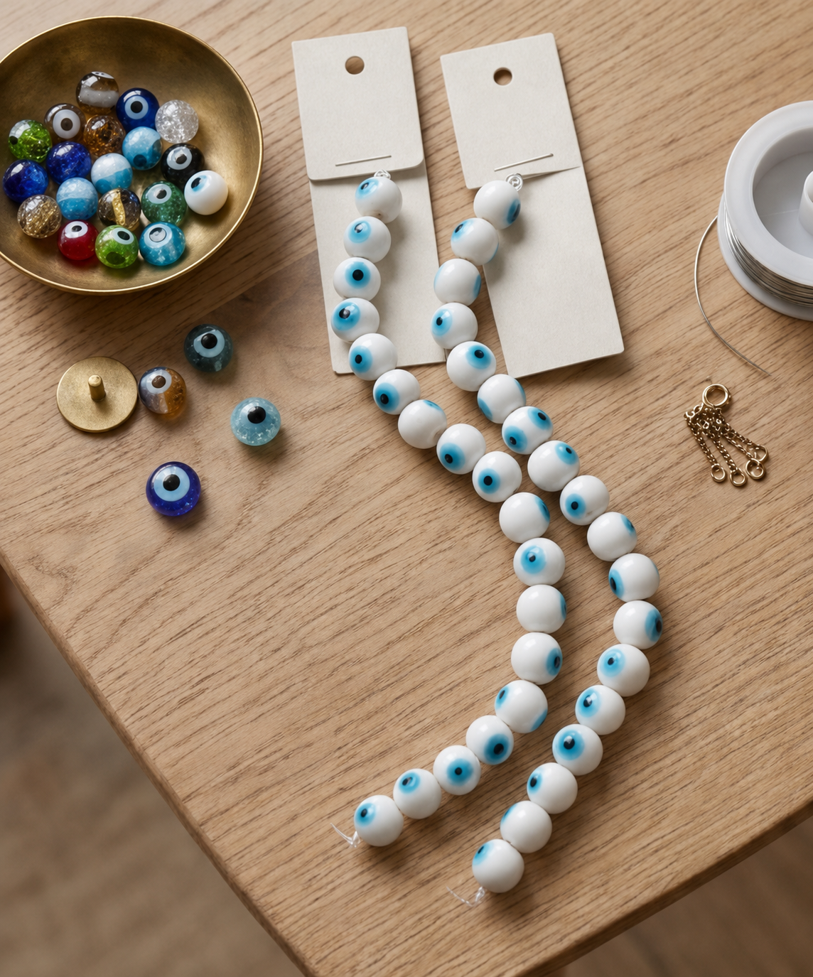 Evil  Eye Spherical Glass  Loose Beads, 50 pcs For Making DYE  jewelry,10mm,Blue & White.