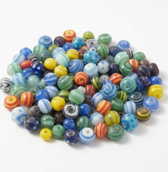 Printed Fancy Glass Beads, For Jewelry Making, White