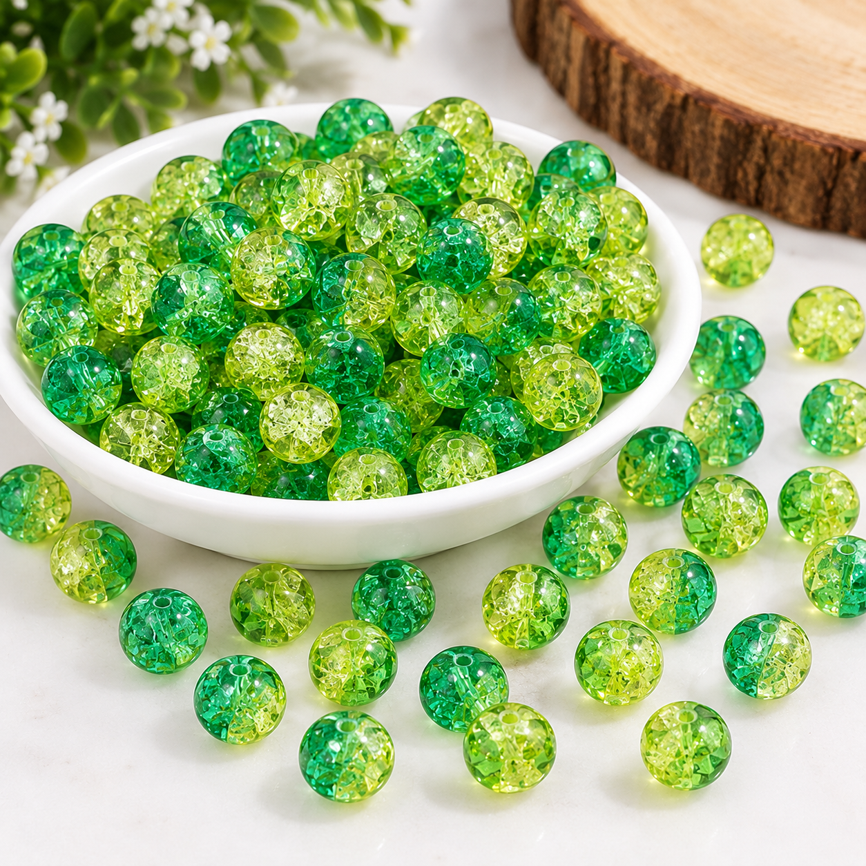 Crackle Double Color  Glass Beads, 8mm Round, 500 Pieces, for DIY